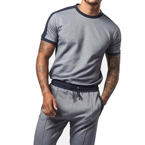 Men's Summer Casual Streetwear Clothing Set Custom Logo Embossed Oversized <b>Tshirt</b> Knitted Soft <b>Plain</b> Shorts 2-Piece Eco-Friendly - Product Image 3