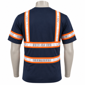 เสื้อยืดสะท้อนแสงแบบมองเห็นได้ชัดเจน สีกรมท่า สำหรับงานก่อสร้าง แขนสั้น ระบายอากาศได้ดี เสื้อทำงานแบบอุตสาหกรรม - Product Image 2