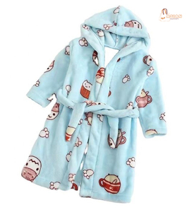Robe en polaire à imprimé de dessins animés mignons pour filles, manches longues, à capuche, douce et confortable, vêtements de nuit d'hiver bleus - Product Image 1