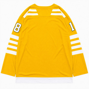 Maillot de hockey sur glace jaune avec rayures blanches et numéros 8 et 1, manches longues, col en V, vêtements unisexes respirants - Product Image 2