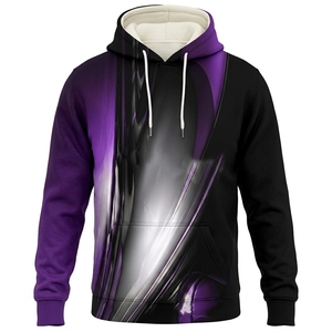 Sweat-shirt à capuche pour homme, imprimé abstrait violet et noir, coupe classique, décontracté, en polyester tricoté, avec poche avant, pour l'automne - Product Image 3