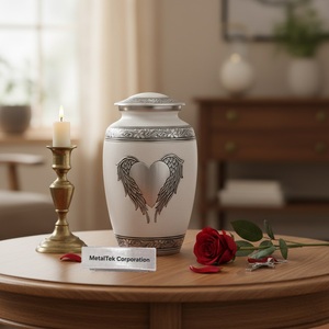 โกศบรรจุอัฐิสีขาวมุกขนาดใหญ่รูปปีกนางฟ้าสำหรับผู้ใหญ่ชายหญิง พร้อมตกแต่งรูปหัวใจสีเงิน สำหรับงานศพ - Product Image 1