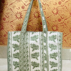 Bolso Tote de Algodón Estampado a Mano de la India para Mujer, Estilo Bohemio Vintage, Hecho a Mano, Lavable, para Uso Diario, Bolso de Hombro, Bolso de Compras - Product Image 4