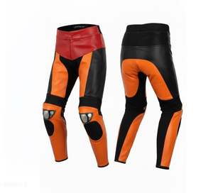 Pantalon en cuir noir et orange pour motard - Product Image 1