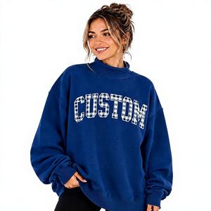 Sweat-shirt à col montant en tricot pour femme, logo brodé personnalisé sur le devant, mélange polyester/coton, pull, service OEM ODM - Product Image 1