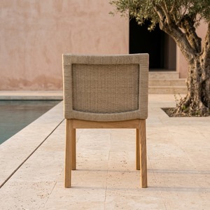 Ensemble de table et chaises de restaurant en teck commercial, résistant aux intempéries, avec chaises sans accoudoirs en corde, mobilier contractuel pour hôtel et terrasse extérieure - Product Image 6