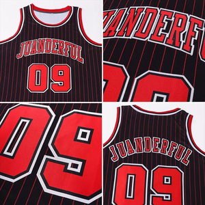 Camiseta de Baloncesto Personalizable con Sublimación, Diseño de Rayas Rojas y Negras, Malla Transpirable, Unisex para Adultos, Nombre del Equipo 00 - Product Image 3