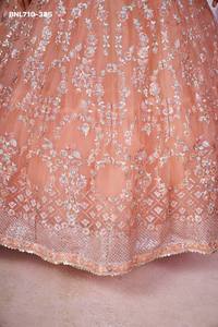 Best Quality Heavy Soft Net with Badla, Thread, Sequins & Zari Embroidered A-Line Peach Lehenga-Choli Set At Wholesale Rate - Product Image 6
