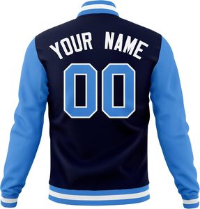 Custom Varsity Jacket Men Navy Blue <b>Light</b> Blue Sleeve Letter T 00 Number Personalized <b>Name</b> Heat Transfer Printing Preppy Style - Product Image 3