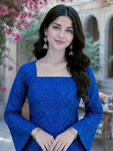 Blue Bandhej Printed Patiyala Set Women Salwar Kameez Traditional Indian Pakistani Outfit Party Wear Bandhej Cotton <b>Kurti</b> - Product Image 3