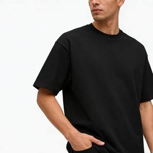 T-shirts pour hommes à épaules tombantes, vente en gros directe d'usine, vêtements personnalisés, t-shirts noirs surdimensionnés à manches courtes et col rond pour hommes - Product Image 2