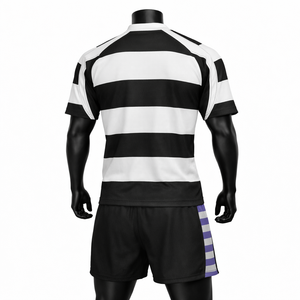 Maillot de rugby pour homme, col en V, rayé noir et blanc, manches courtes, polyester respirant, uniforme toutes saisons, vêtements de sport pour adultes - Product Image 3