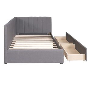 Sofá Cama Tapizado en Tela de Lino Gris, Tamaño Individual, con 2 Cajones de Almacenamiento, No Requiere Somier - Product Image 5