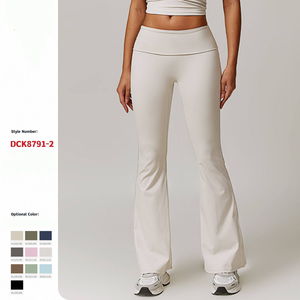 High Waist Flared Leg Yoga <b>Leggings</b> <b>Seamless</b> Solid Color Full Length Activewear Pants Women's Stretchy Workout Trousers - Product Image 4