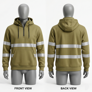 เสื้อฮู้ดดี้ทำงานผู้ชาย 340 GSM ผ้าโพลีเอสเตอร์ผสมฝ้ายฟลีซ สีกากี แถบสะท้อนแสงเพื่อความปลอดภัย ปักโลโก้ตามแบบที่กำหนด - Product Image 1