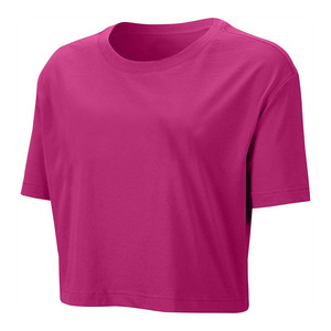 Women's Plain Pink Cropped tanktop Premium Cotton Crew Neck Short Sleeve Casual Summer <b>Crop</b> <b>Top</b> Custom Logo OEM - Product Image 1