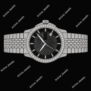 Iced Out Black <b>Diamond</b> Dial Silver <b>Watch</b> Luxury Men’s Statement Wristwatch - Product Image 3