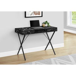 Scrivania per Laptop da 42 Pollici per Ufficio Domestico, Effetto Marmo Nero, Laminato, Struttura in Metallo, Configurazione a C con Cassetti Laterali, Scrivanie per Computer Pronte all'Uso - Product Image 5