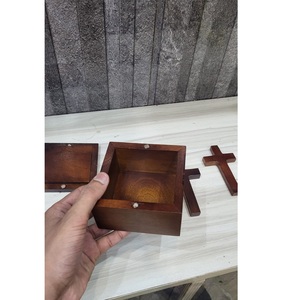 Premium Mango Wood Jewelry Storage Box Walnut Color Square Gift Box with Magnetic Lid - Product Image 2