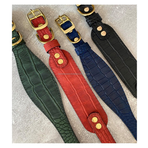 Collier de chien en cuir de crocodile fait à la main de qualité supérieure motif solide Rivet Top fabricant indien fournisseur-Saman Exportations - Product Image 2