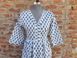 Bloque de mano impreso 100% algodón vestido indio Casual túnicas y vestido largo con decoración bordada" - Product Image 3