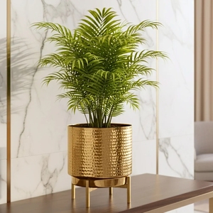Premium Hand-Hammered Gold Metal Planter Pot with Elevated Brass Finish Metal <b>Stand</b> – Luxury Indoor Container Holder For <b>Plants</b> - Product Image 2