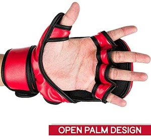 Gants de boxe professionnels rouges en cuir PU durable, antidérapants, respirants, légers, à doigts entiers, avec fermeture auto-agrippante, pour le sparring - Product Image 4