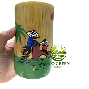 Natural <b>Bamboo</b> <b>Cup</b> with Artistic Mother of Pearl Mosaic Decoration for Boutique Gifts Coastal Home Decor and Hospitality Use - Product Image 3