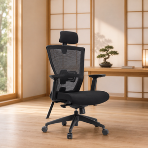 Chaise de bureau ergonomique en tissu maillé avec appui-tête et accoudoirs réglables, élévateur électrique, pivotante, pour bureau à domicile et chambre, design moderne KINSHA CVA-01 - Product Image 1
