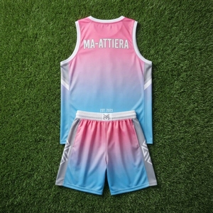 Conjunto de Camiseta y Pantalones Cortos de Baloncesto Sublimados Personalizados con Degradado Rosa y Azul, Uniforme Deportivo Transpirable - Product Image 5