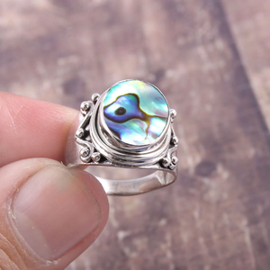 Vintage Cocktail Ring With Iridescent <b>Shell</b> Inlay 925 Silver Bezel Setting Unisex Everyday Wear - Product Image 2