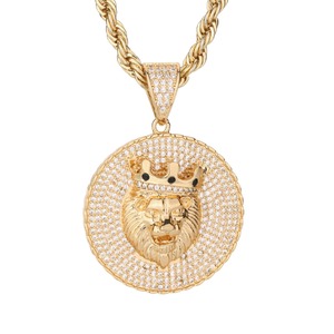 Collar con Colgante de Cabeza de León Chapado en Oro para Hombre, Diseño de Corona con Diamantes, Joyería Hip Hop - Product Image 3