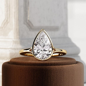 Bague de fiançailles solitaire de luxe en diamant de laboratoire taille poire, halo caché, 3 carats, or rose plaqué or 14K, pour femme, couleur IGI E/F - Product Image 5