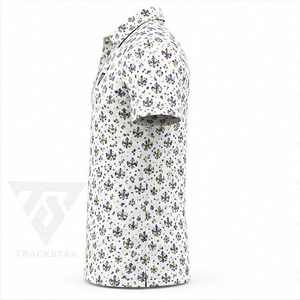 Polo pour homme Trackstar, blanc, motif multicolore imprimé, manches courtes, col boutonné, chemise de golf décontractée, logo personnalisé - Product Image 2