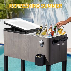 Frigo portatile da 80 litri grigio effetto legno con ruote per esterni, giardino, terrazza, patio, per raffreddare comodamente le bevande - Product Image 6
