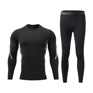 Customized Logo Fitted <b>Compression</b> <b>Men's</b> Fitness Suits / Wholesale <b>Men</b> Exercise Workout <b>Tight</b> Leggings With Shirts Sets - Product Image 4