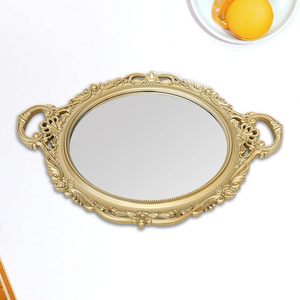 ถาดเสิร์ฟรูปวงรีเคลือบทองพร้อมฐานแก้ว หูจับตกแต่งสไตล์วินเทจ ถาดโลหะสำหรับตกแต่งบ้านและเสิร์ฟอาหาร - Product Image 5