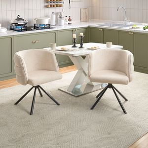 Set di sedie da pranzo Beige moderno 2 270 gradi girevoli a casa ufficio sedie in metallo Base trucco vanità sedia per studio camera da letto - Product Image 2