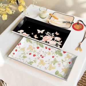 Plateau Rectangle Moderne en Laque Verte avec Poignée Set Plateau de Service Multifonction pour Salle à Manger et Décoration de Table Maison - Product Image 1