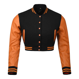 Premium Women Letterman Jacket <b>Leather</b> Sleeve Varsity Jacket Cropped Streetwear Manufacturer USA - Product Image 1