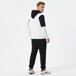 Conjunto de Sudadera con Capucha y Pantalones Jogger de Felpa Francesa de 280g para Hombre, Diseño Color Block, Logotipo Frontal, Transpirable, Blanco y Negro, Invierno - Product Image 5