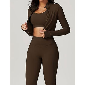Ensemble 2 pièces de yoga et de sport pour femme, en Spandex/Coton/Bambou, avec logo personnalisé, sans coutures, effet push-up, anti-rides, imperméable et respirant - Product Image 4