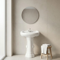 Grand lavabo monobloc en céramique sur pied, ensemble Rajwaadi, avec mitigeur en acier inoxydable brossé, à poser sur comptoir, pour salle de bain et hôpital