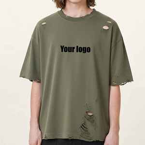 OEM/ODM Hip Hop Unique Style Oversized Baggy Fit Distressed Summer Casual Men's T-Shirt 100% Cotton Breathable Anti-Wrinkle - Product Image 1