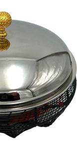 Wholesale Round Stainless Steel Chafing Dish Black Wire Mesh Basket Base Buffet Food Warmer Catering Serving <b>Pan</b> <b>with</b> Gold Knob - Product Image 5