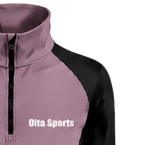 Women Quarter Zip Athletic <b>Top</b> Mauve Long Sleeve Fitted Sports Training Shirt High Collar <b>Thumbhole</b> Performance Activewear - Product Image 5