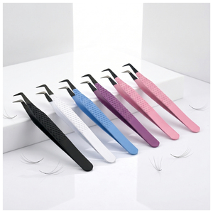 Pince à cils en acier inoxydable à pointe en fibre pour extensions de cils, outil d'isolation à 45 et 90 degrés, vente en gros - Product Image 1
