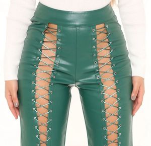 Women's Cross-<b>Pants</b> Leather Eco-Friendly Breathable Quick-Dry Button Fly Lace Winter Streetwear Regular Fit Full Length - Product Image 4