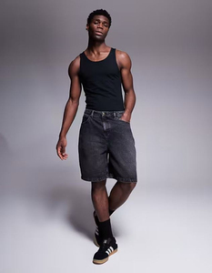 Shorts décontractés en denim de coton pour hommes, coupe droite, taille mi-haute, boutonnés, avec poches latérales, pour l'été, la plage, le quotidien, confortables, style streetwear - Product Image 6