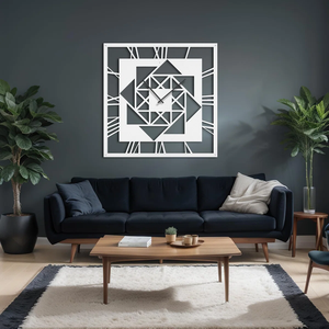 Modern Geometric Metal Wall <b>Clock</b> White Square Design <b>Large</b> 33-40 Inch Home Decoration Art Piece - Product Image 1